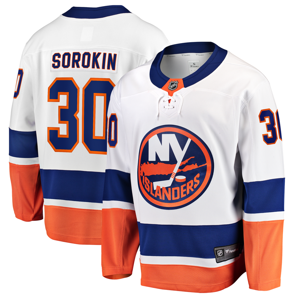 New York Islanders Fanatics Away Breakaway Jersey - White - Ilya Sorokin - Mens