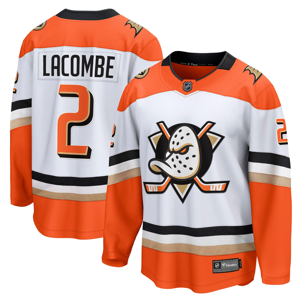 Anaheim Ducks Fanatics Branded Away Breakaway Jersey - White - Jackson LaCombe - Mens