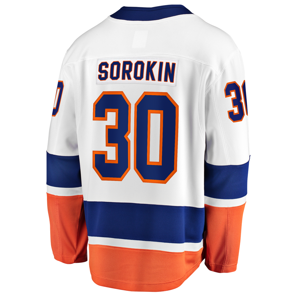 New York Islanders Fanatics Away Breakaway Jersey - White - Ilya Sorokin - Mens