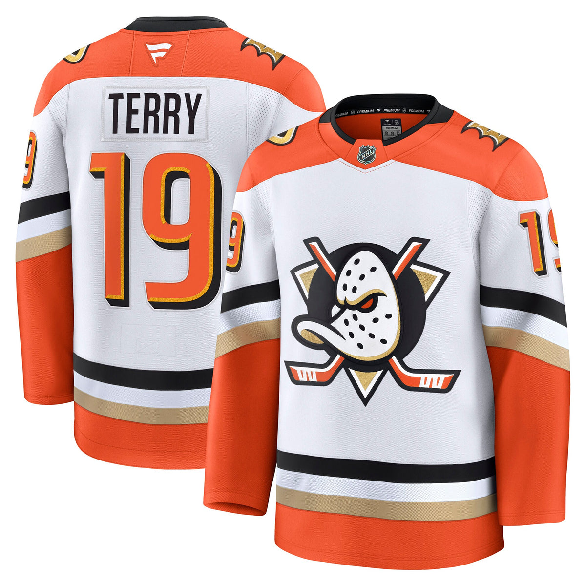 Anaheim Ducks Fanatics Away Premium Jersey - White - Troy Terry - Mens
