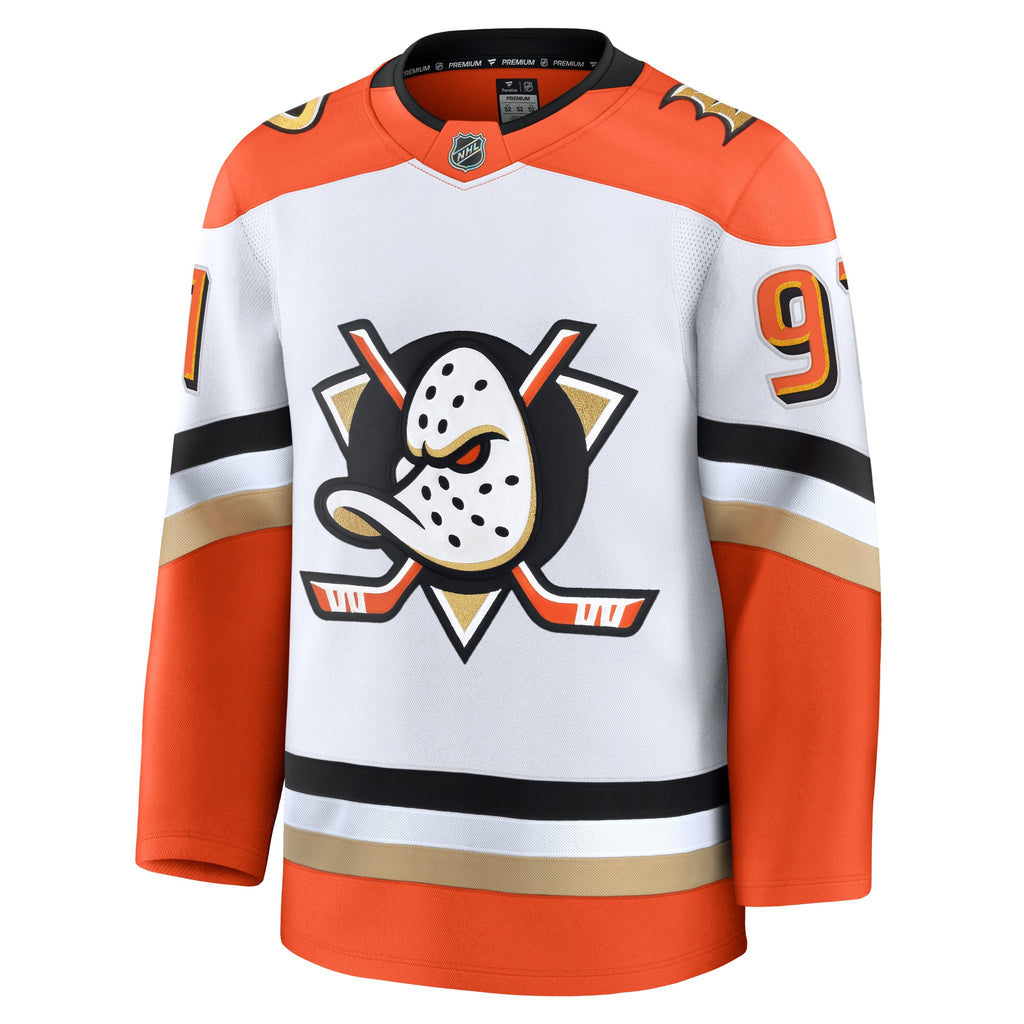 Anaheim Ducks Fanatics Away Premium Jersey - White - Leo Carlsson - Mens