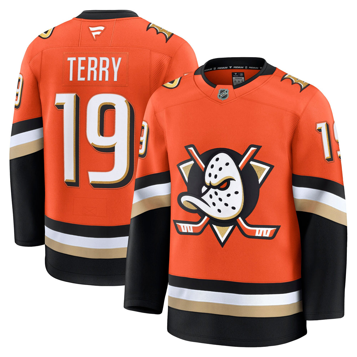 Anaheim Ducks Fanatics Home Premium Jersey - Orange - Troy Terry - Mens