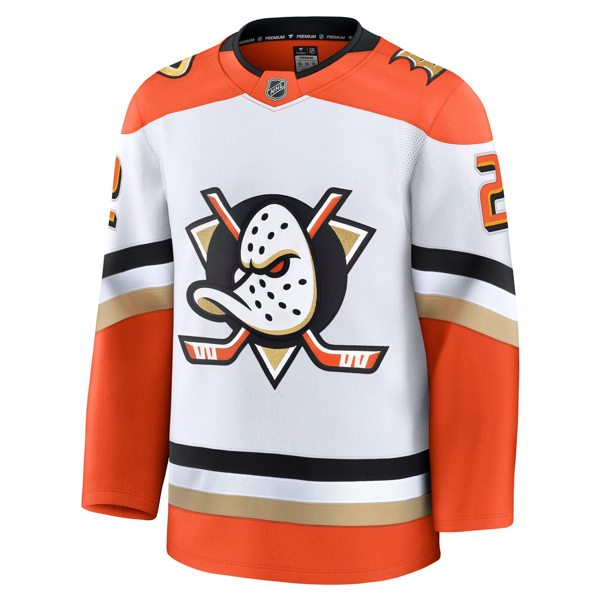 Anaheim Ducks Fanatics Away Premium Jersey - White - Jackson LaCombe - Mens