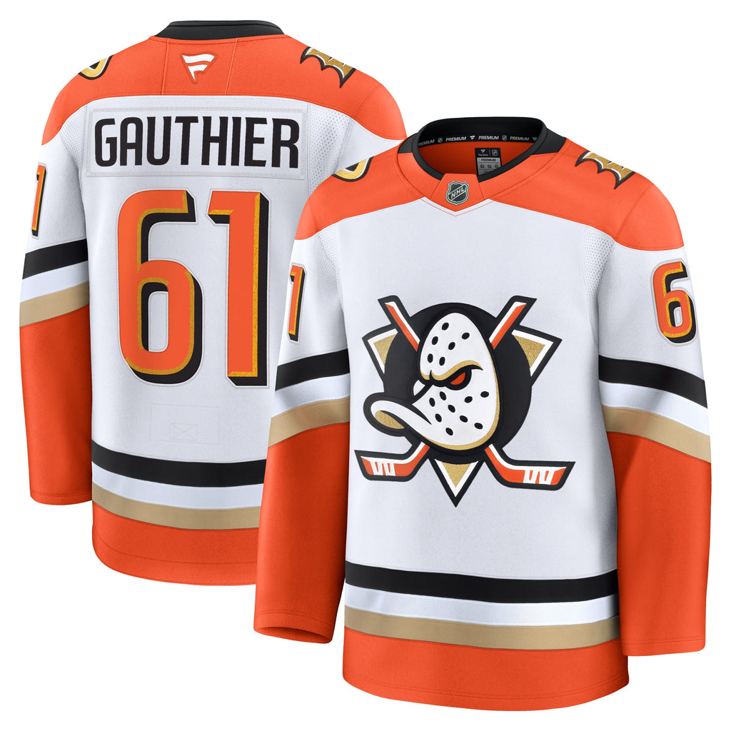 Anaheim Ducks Fanatics Away Premium Jersey - White - Cutter Gauthier - Mens