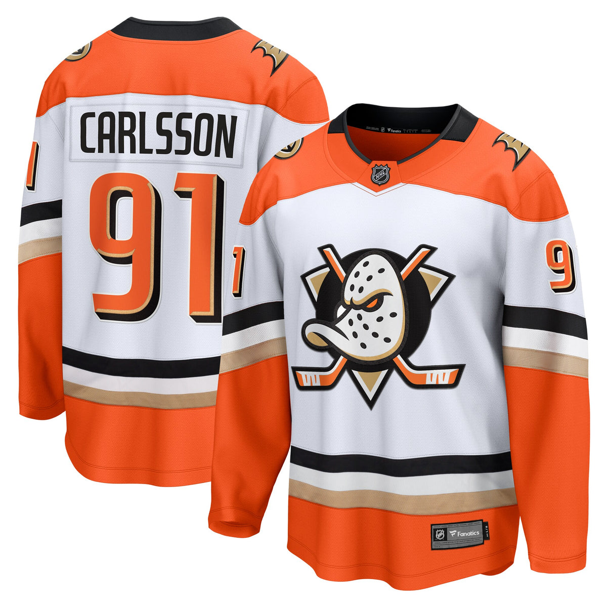Anaheim Ducks Fanatics Road Breakaway Jersey - White - Leo Carlsson - Mens