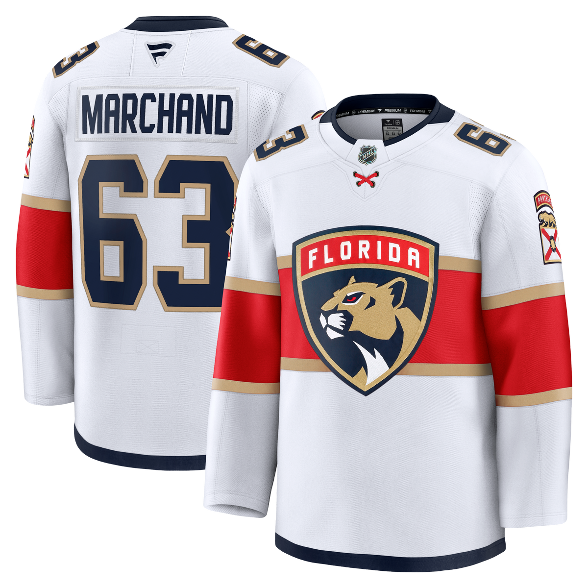 Florida Panthers Fanatics Away Premium Jersey - White - Brad Marchand - Mens