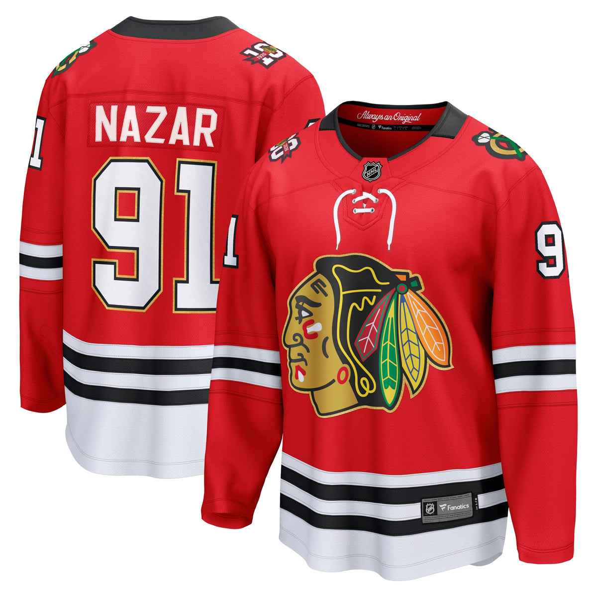 Chicago Blackhawks Fanatics Home Centennial Breakaway Jersey - Red - Frank Nazar - Mens