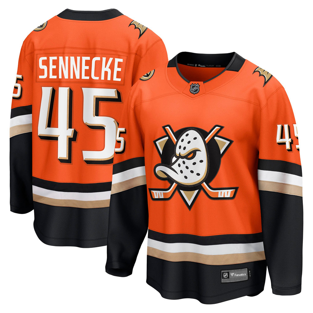 Anaheim Ducks Fanatics Home Breakaway Jersey - Orange - Beckett Sennecke - Mens