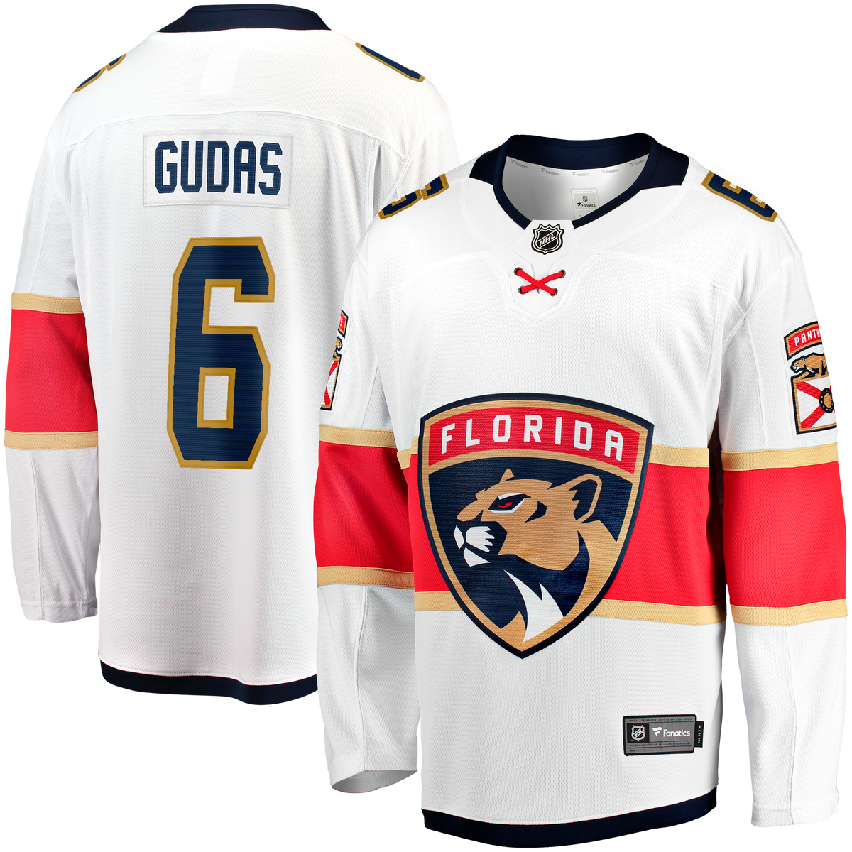 Florida Panthers Fanatics Away Breakaway Jersey - White - Radko Gudas - Mens