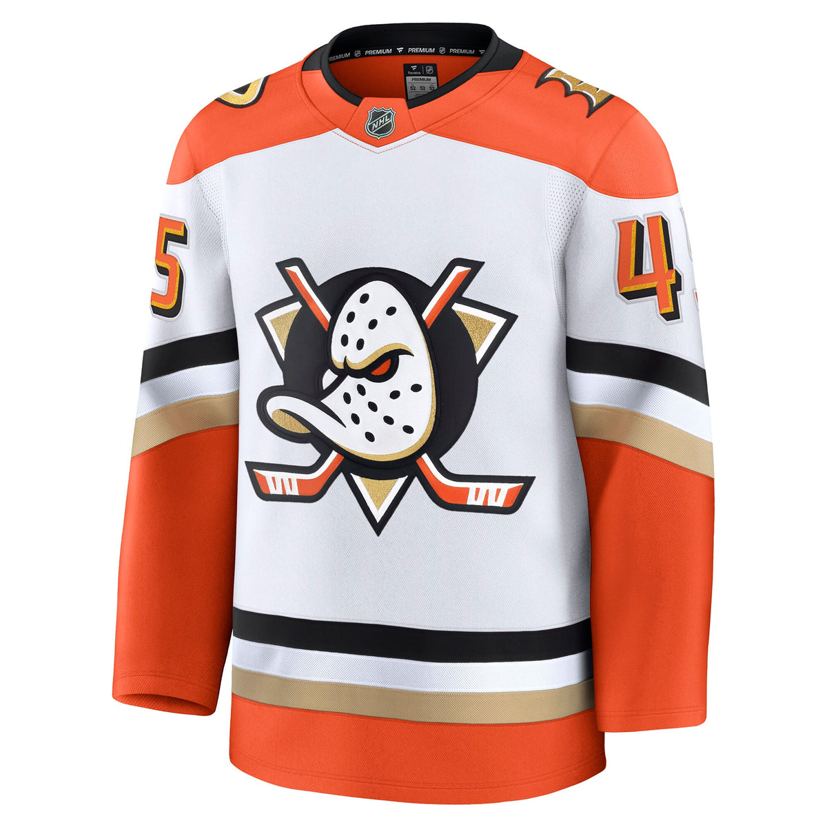 Anaheim Ducks Fanatics Away Premium Jersey - White - Beckett Sennecke - Mens