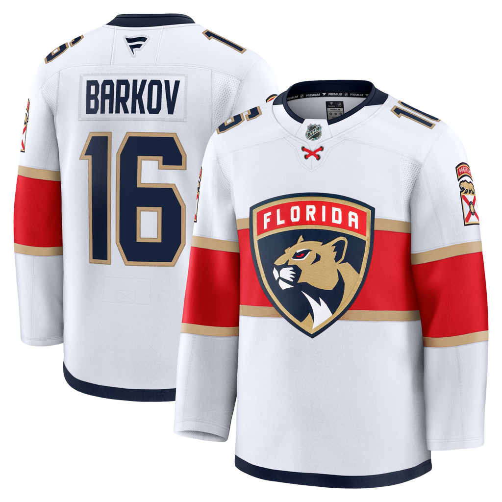 Florida Panthers Fanatics Away Premium Jersey - White - Aleksander Barkov - Mens