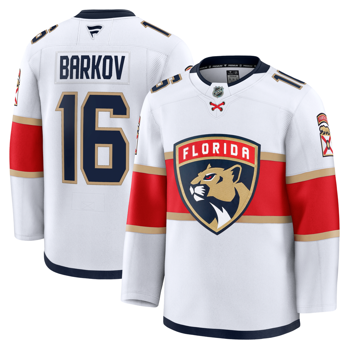 Florida Panthers Fanatics Away Premium Jersey - White - Aleksander Barkov - Mens