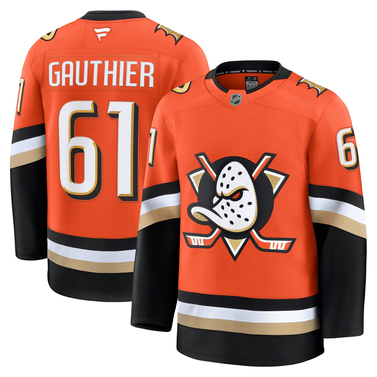 Anaheim Ducks Fanatics Home Premium Jersey - Orange - Cutter Gauthier - Mens