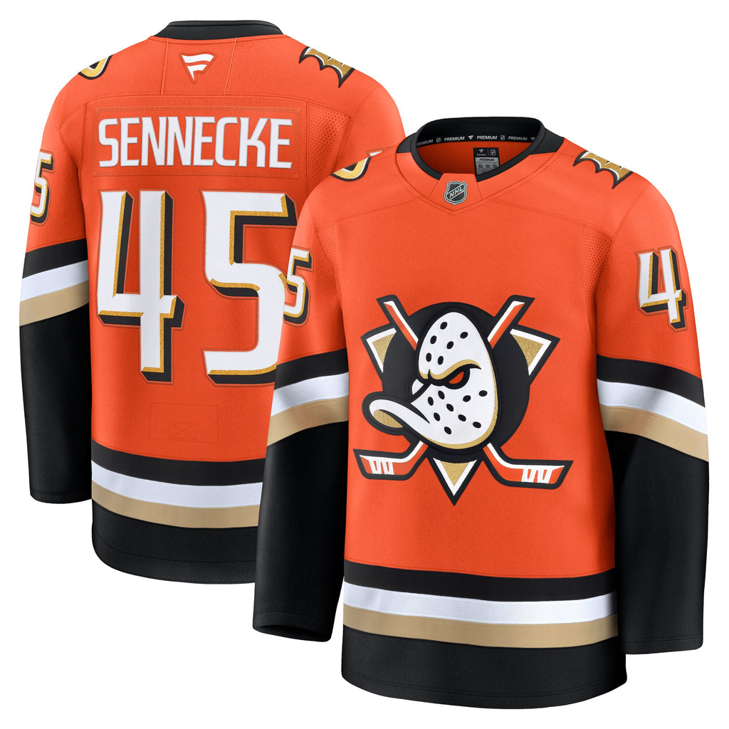 Anaheim Ducks Fanatics Home Premium Jersey - Orange - Beckett Sennecke - Mens