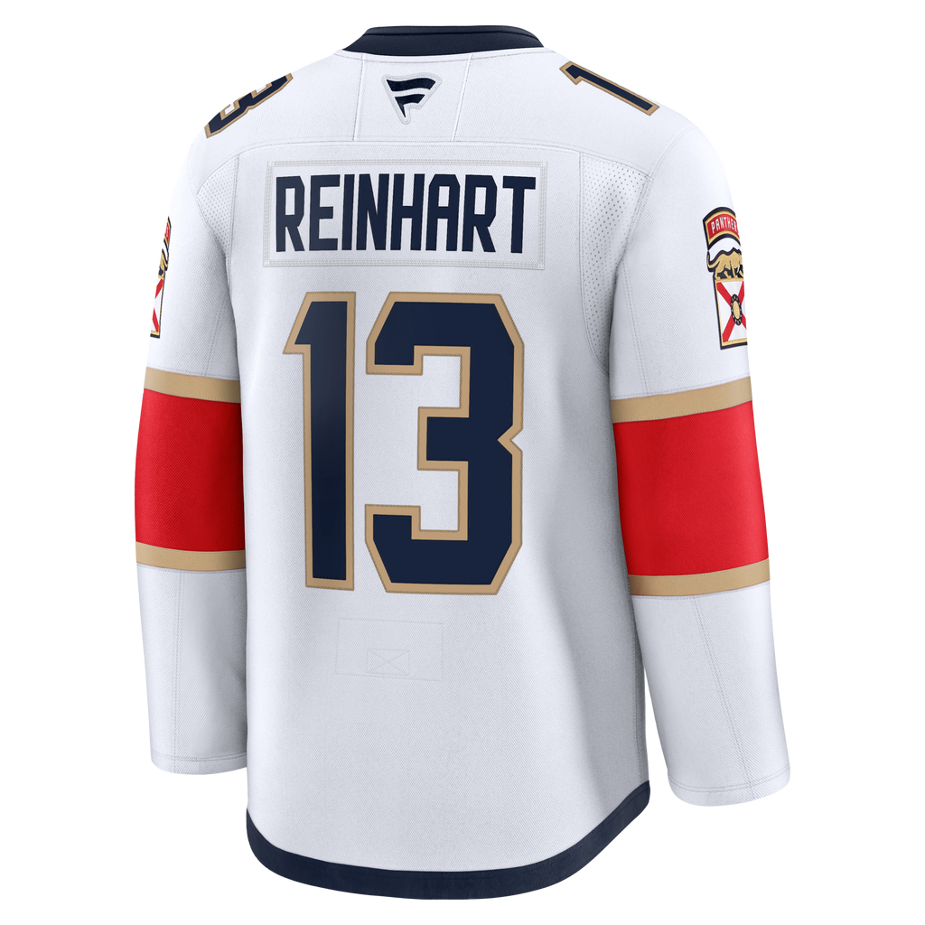 Florida Panthers Fanatics Away Premium Jersey - White - Sam Reinhart - Mens