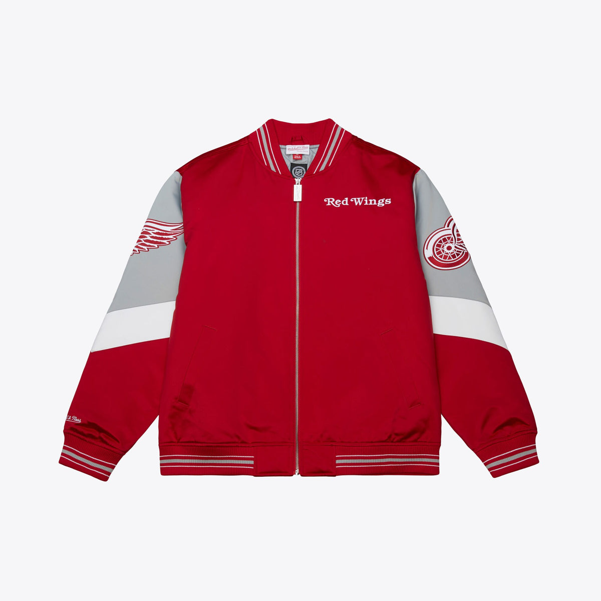 Detroit Red Wings Mitchell & Ness Throw It Back Heavyweight Satin Jacket Current - Scarlet - Mens