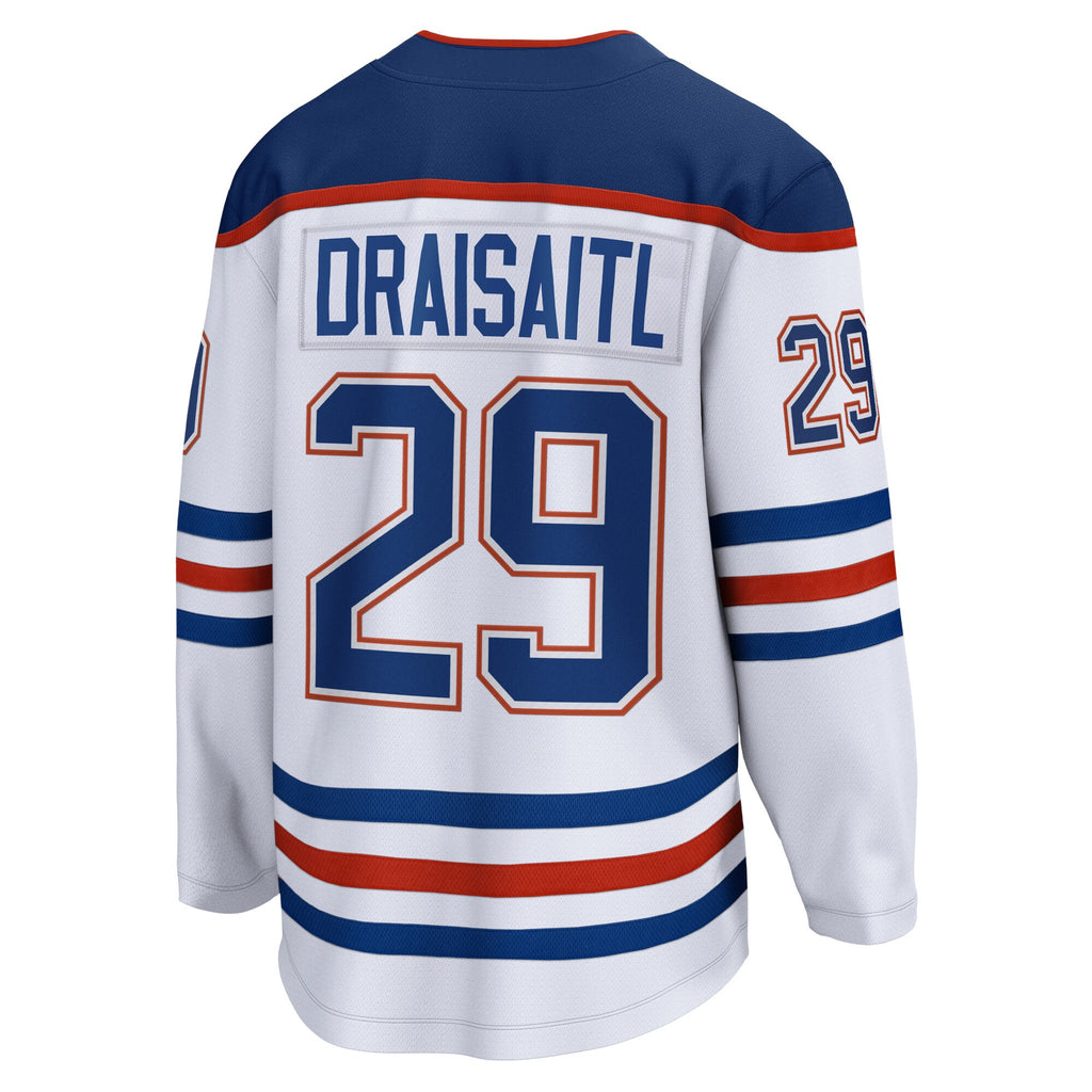 Edmonton Oilers Fanatics Away Breakaway Jersey - White - Leon Draisaitl - Mens