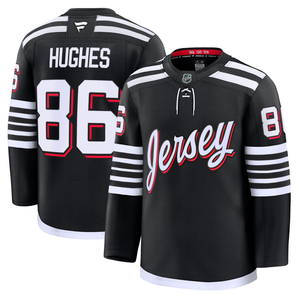 Men's Fanatics Jack Hughes Black New Jersey Devils Alternate Premium Jersey