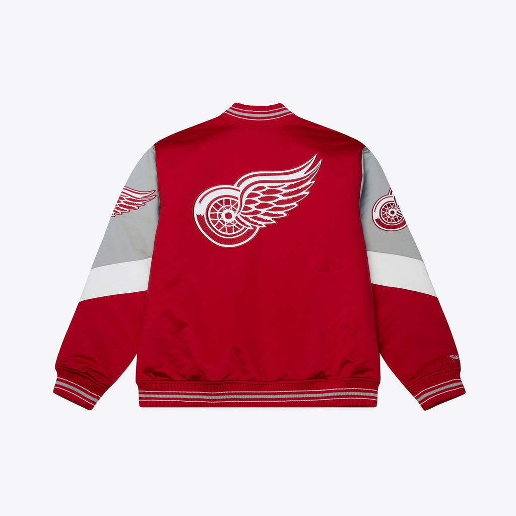 Detroit Red Wings Mitchell & Ness Throw It Back Heavyweight Satin Jacket Current - Scarlet - Mens