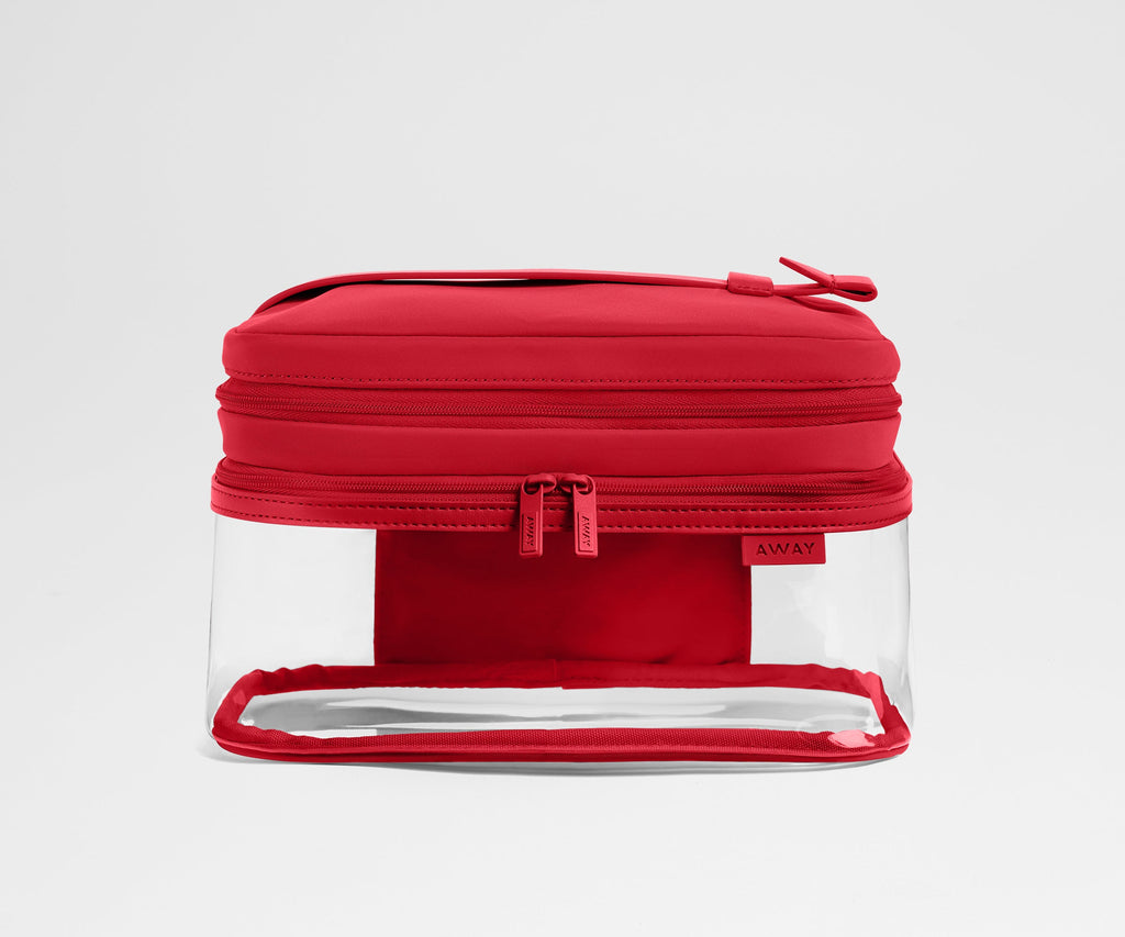Away Clear Cosmetic Case Toiletry Bag - Cherry Red