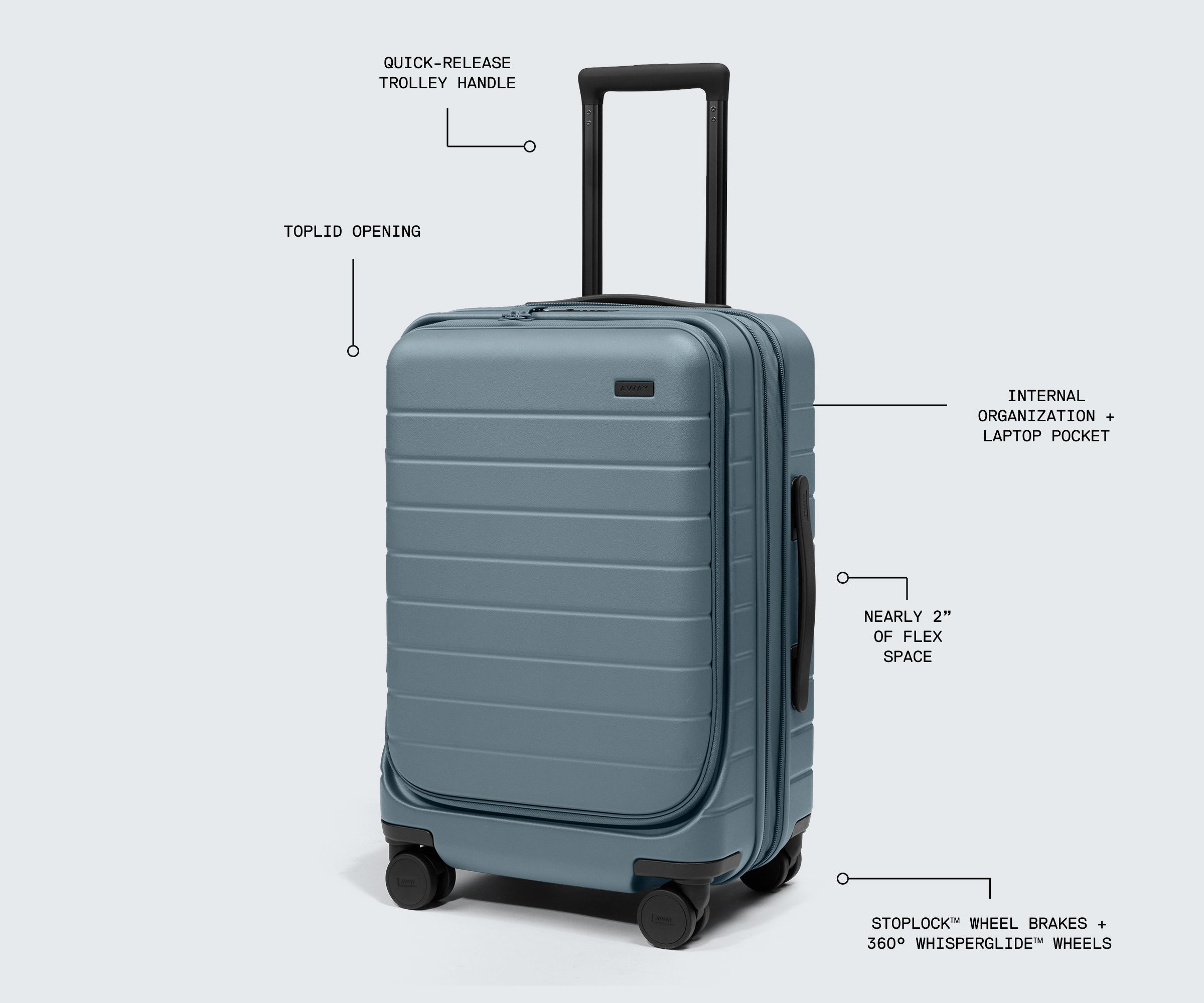 Away Topside Carry-On Suitcase - Coast Blue