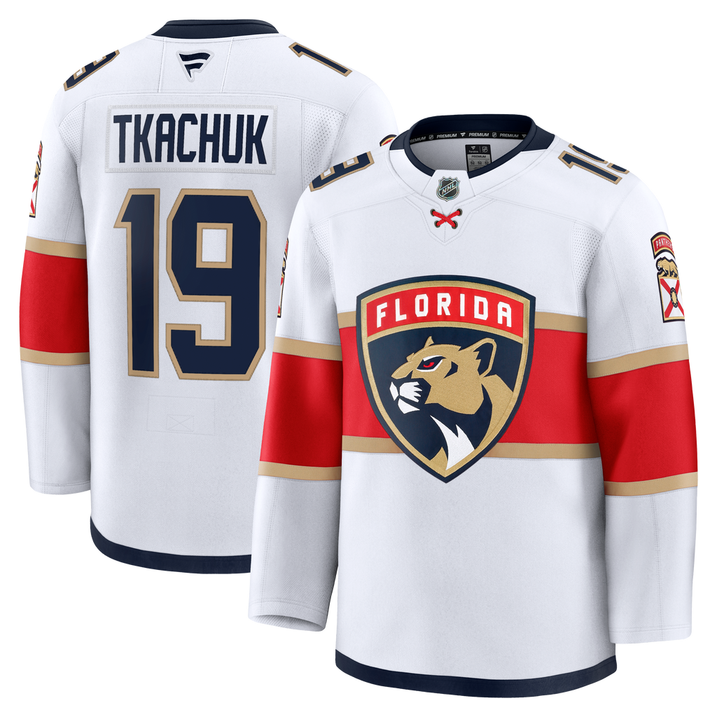 Florida Panthers Fanatics Away Premium Jersey - White - Matthew Tkachuk - Mens