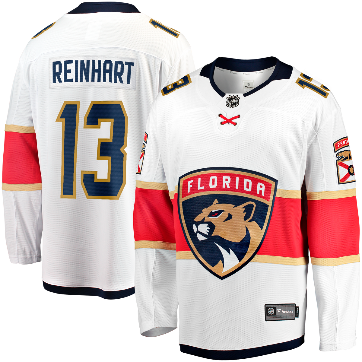 Florida Panthers Fanatics Away Breakaway Jersey - White - Sam Reinhart - Mens