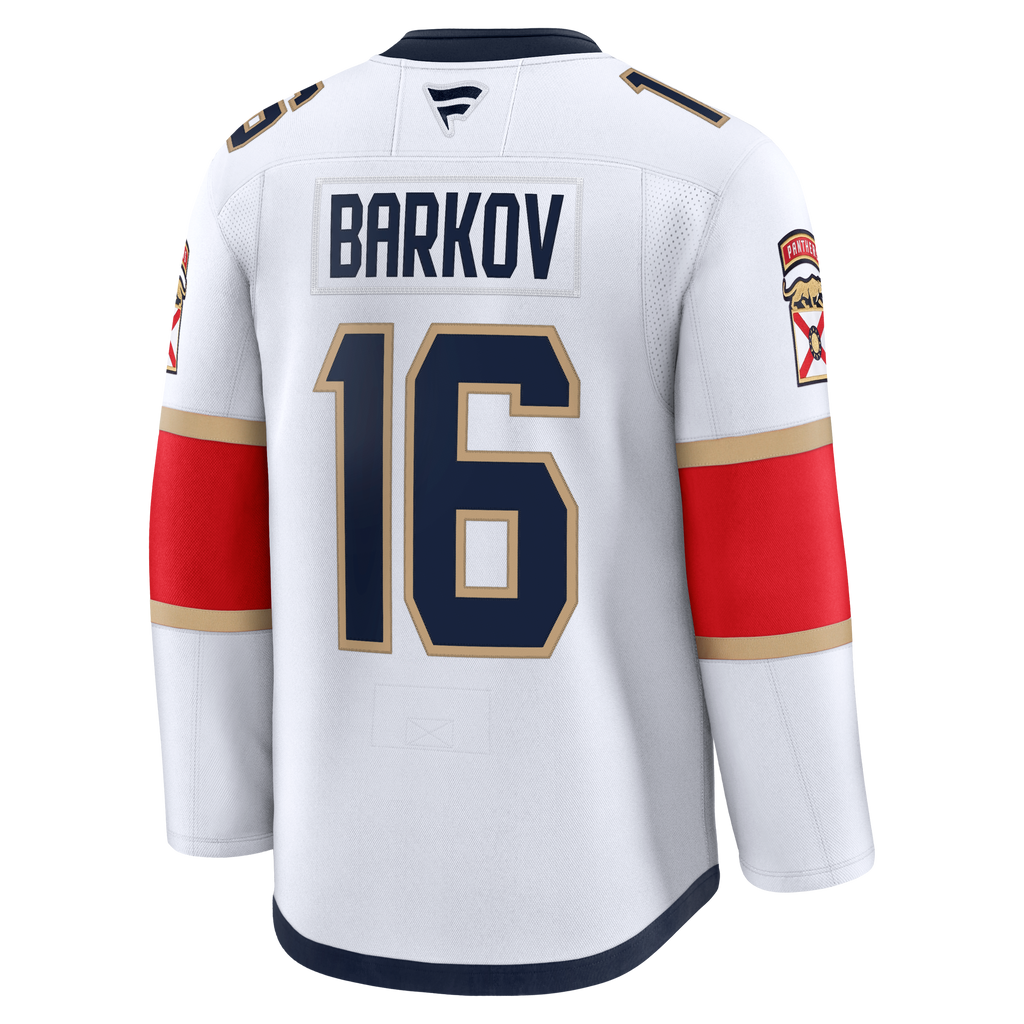 Florida Panthers Fanatics Away Premium Jersey - White - Aleksander Barkov - Mens