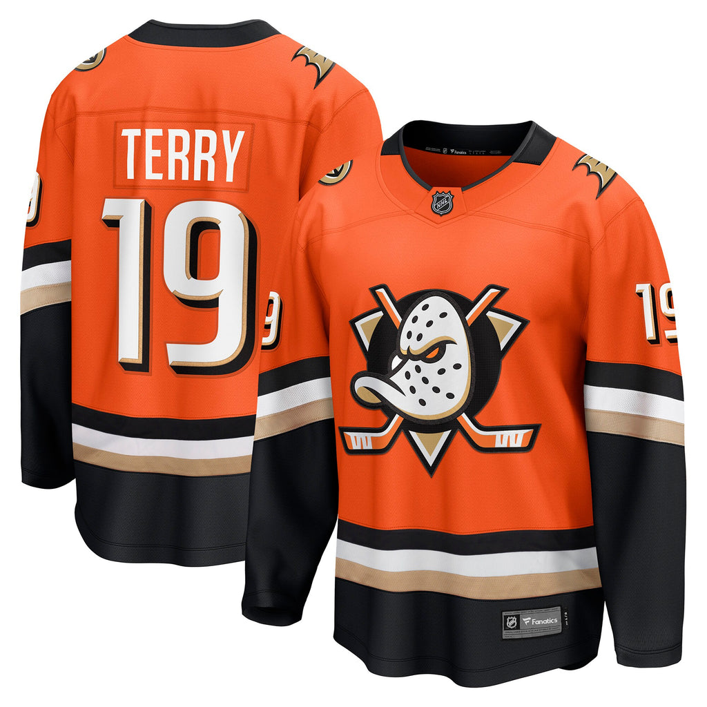 Anaheim Ducks Fanatics Home Breakaway Jersey - Orange - Troy Terry - Mens