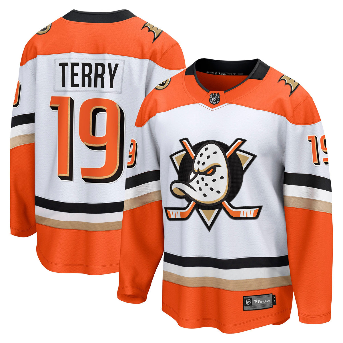 Anaheim Ducks Fanatics Road Breakaway Jersey - White - Troy Terry - Mens
