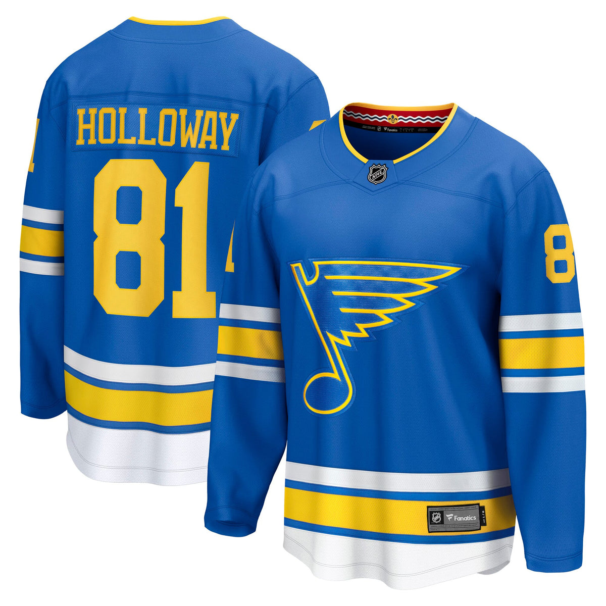 St. Louis Blues Fanatics Branded Home Breakaway Jersey - Blue - Dylan Holloway - Mens