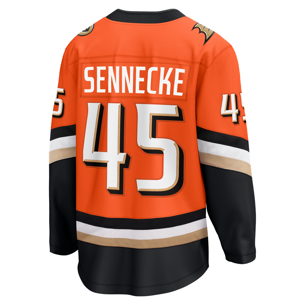 Anaheim Ducks Fanatics Home Breakaway Jersey - Orange - Beckett Sennecke - Mens