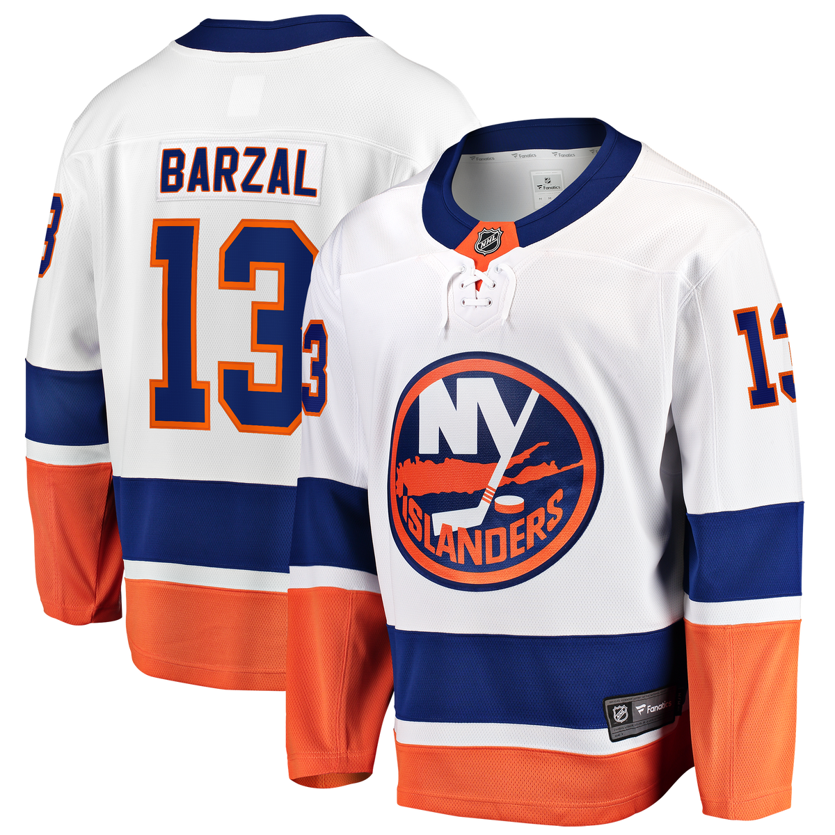 New York Islanders Fanatics Away Breakaway Jersey - White - Mathew Barzal - Mens