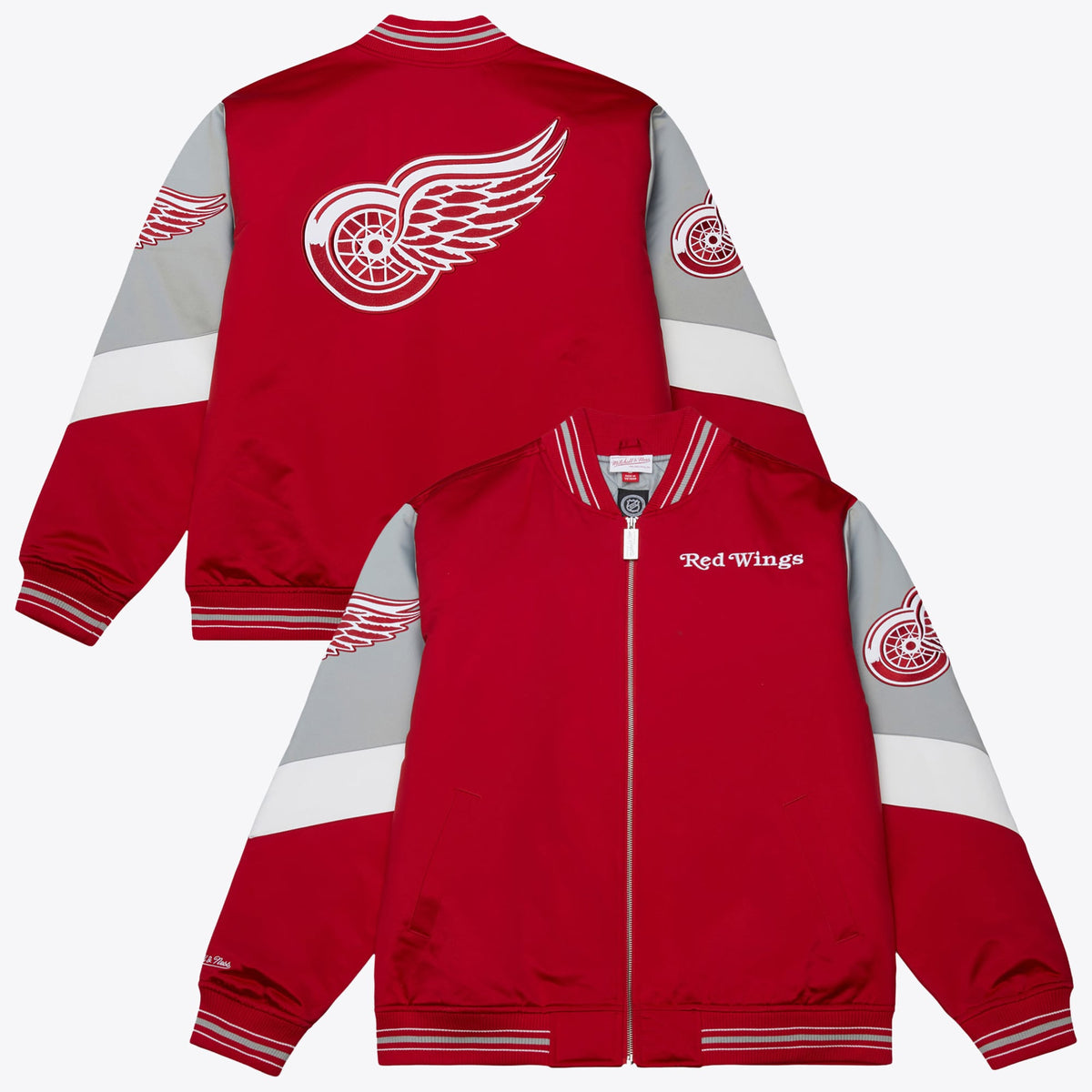 Detroit Red Wings Mitchell & Ness Throw It Back Heavyweight Satin Jacket Current - Scarlet - Mens