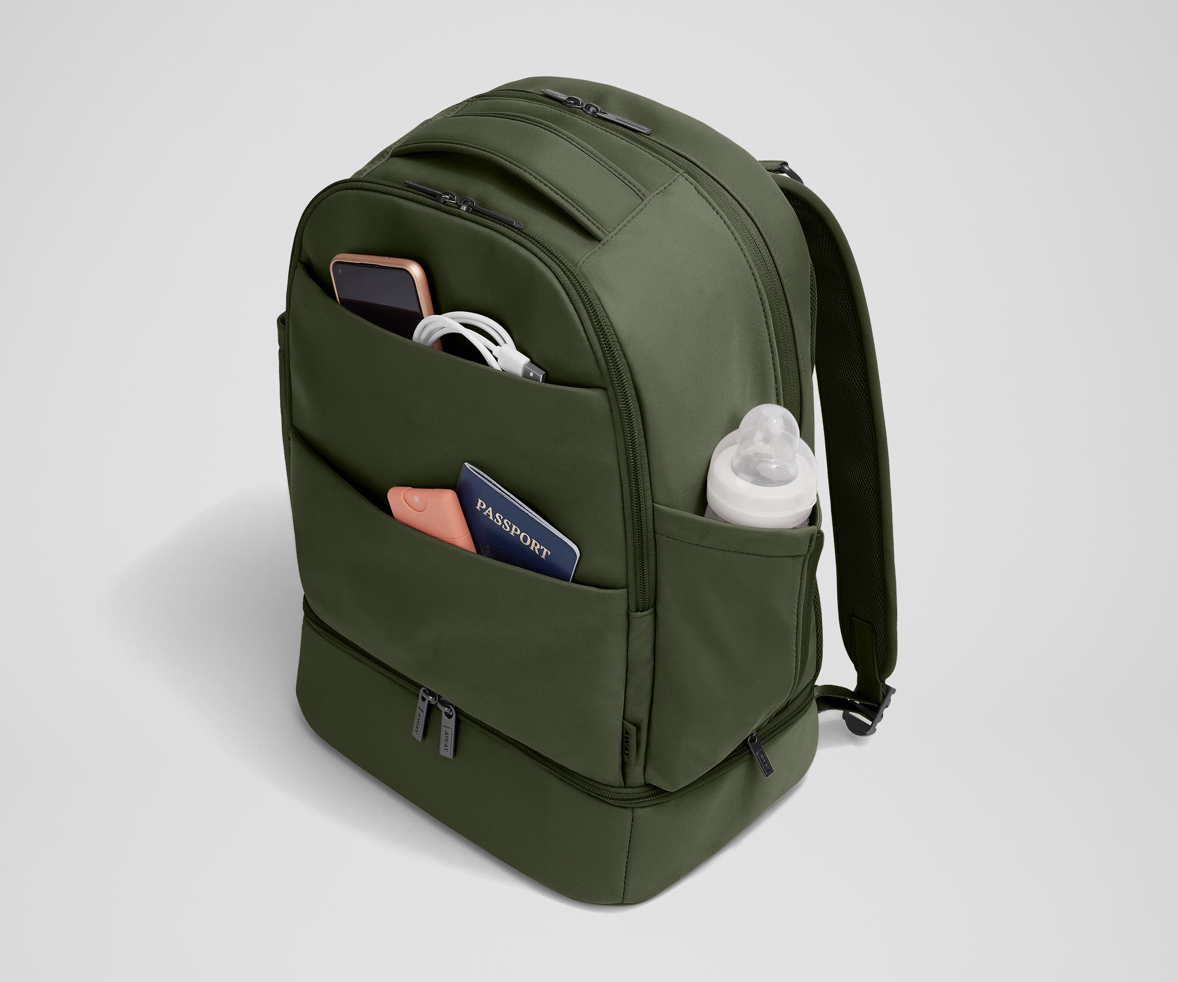 Away The Double Diaper Backpack Diaper Bag - Olive Green