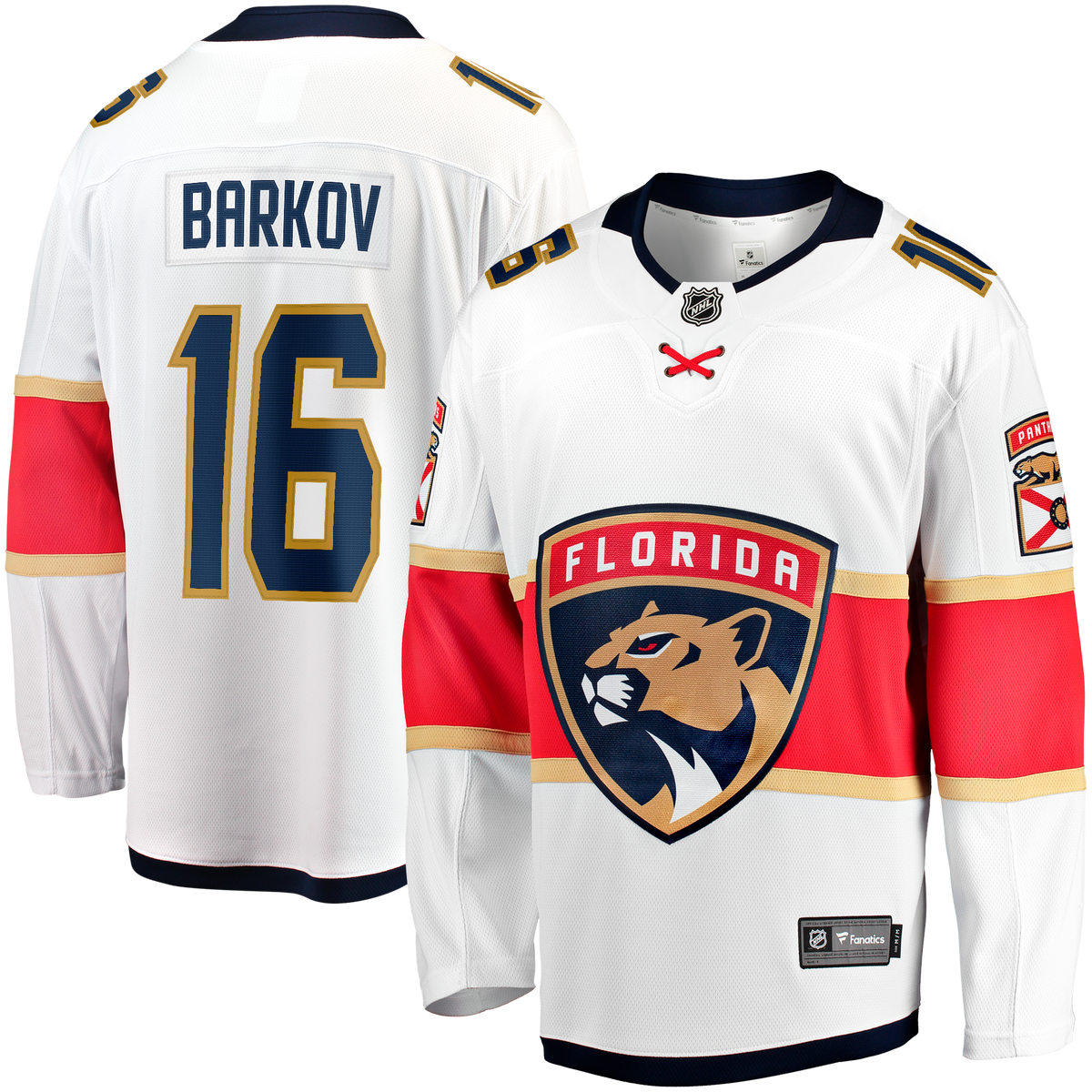Florida Panthers Fanatics Away Breakaway Jersey - White - Aleksander Barkov - Mens