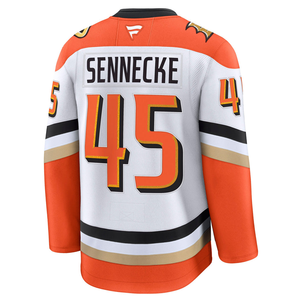 Anaheim Ducks Fanatics Away Premium Jersey - White - Beckett Sennecke - Mens