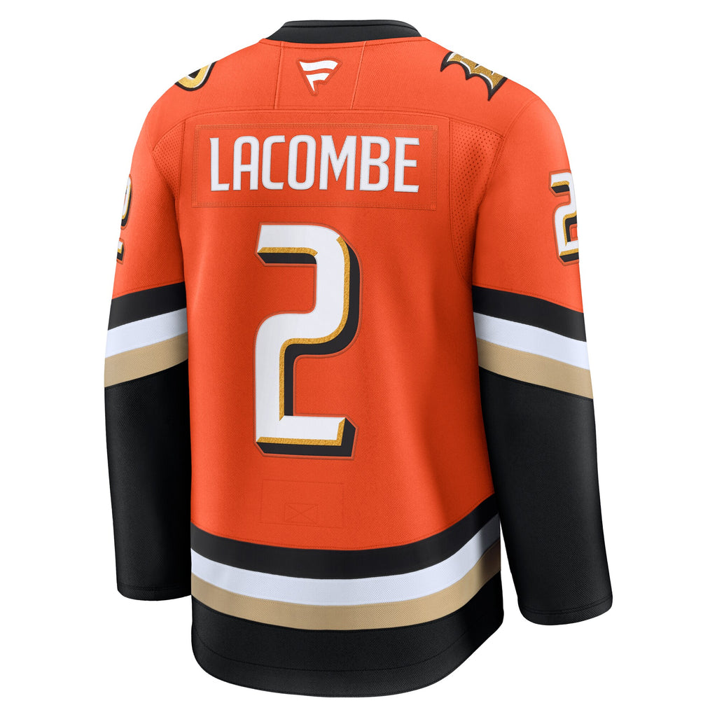 Anaheim Ducks Fanatics Home Premium Jersey - Orange - Jackson LaCombe - Mens