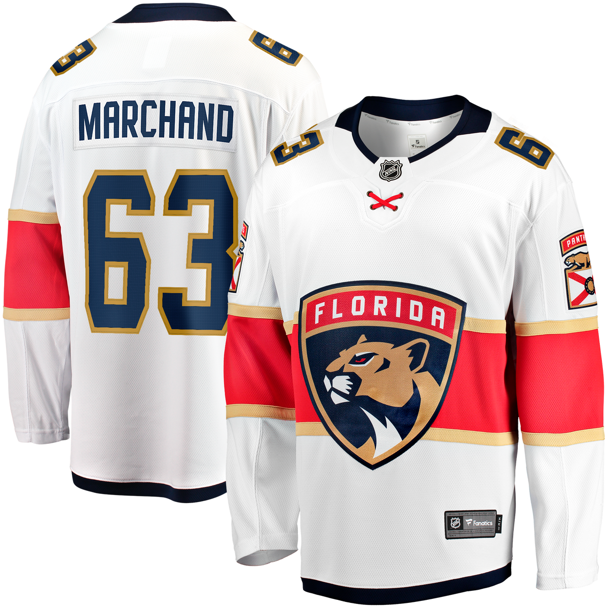 Florida Panthers Fanatics Away Breakaway Jersey - White - Brad Marchand - Mens