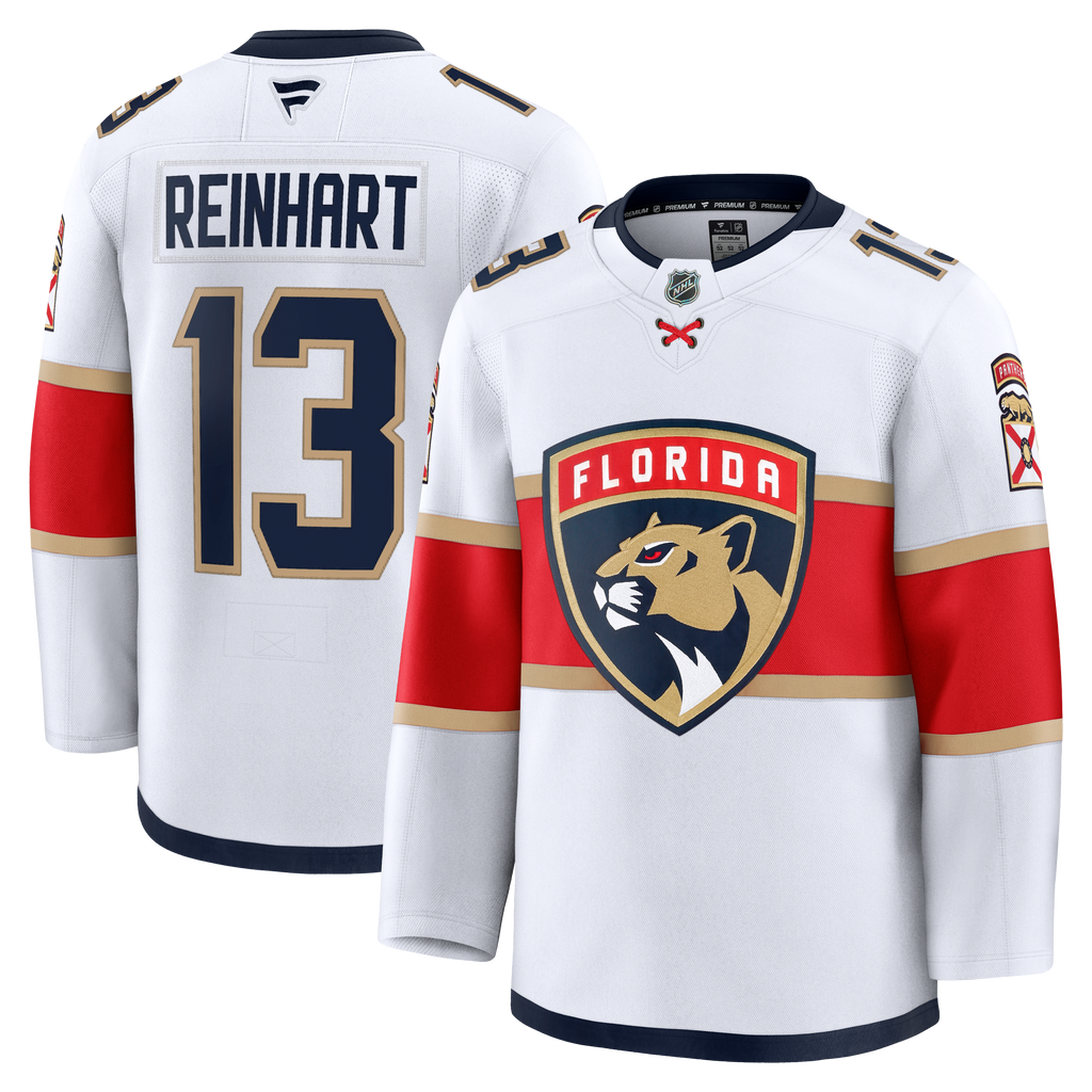 Florida Panthers Fanatics Away Premium Jersey - White - Sam Reinhart - Mens