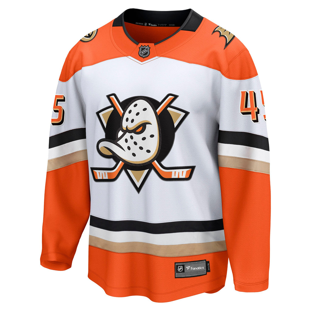 Anaheim Ducks Fanatics Road Breakaway Jersey - White - Beckett Sennecke - Mens